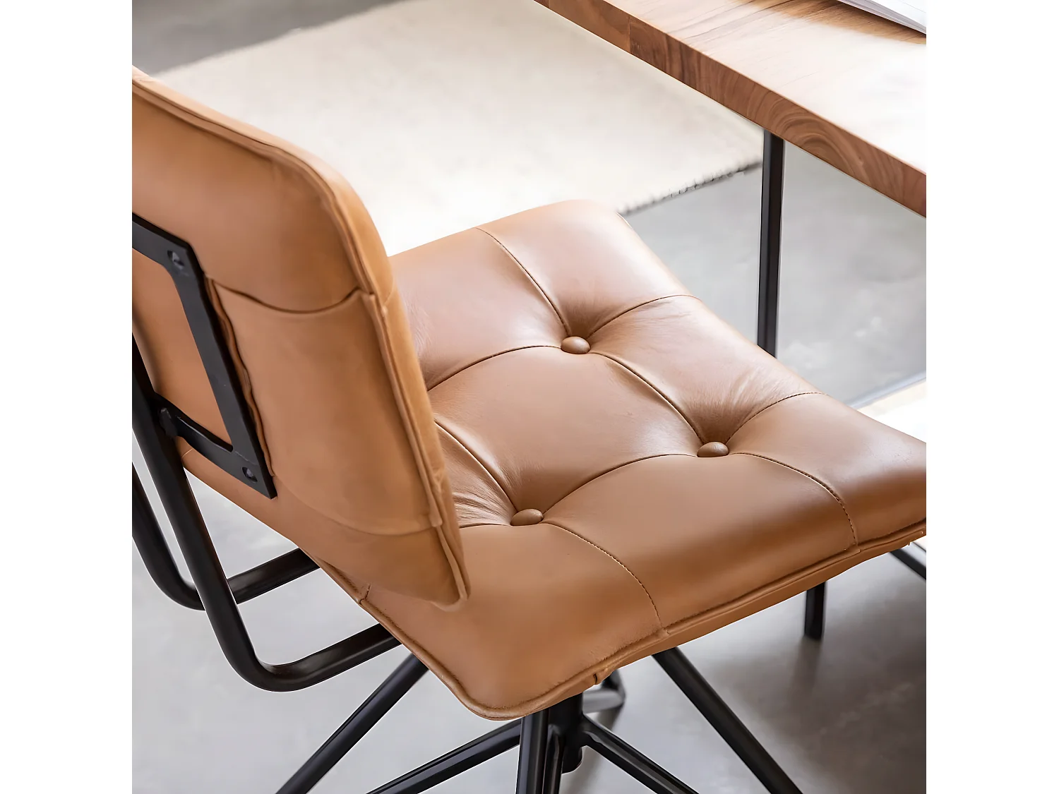 Chaise en cuir marron et métal Alex  (lot de 2)