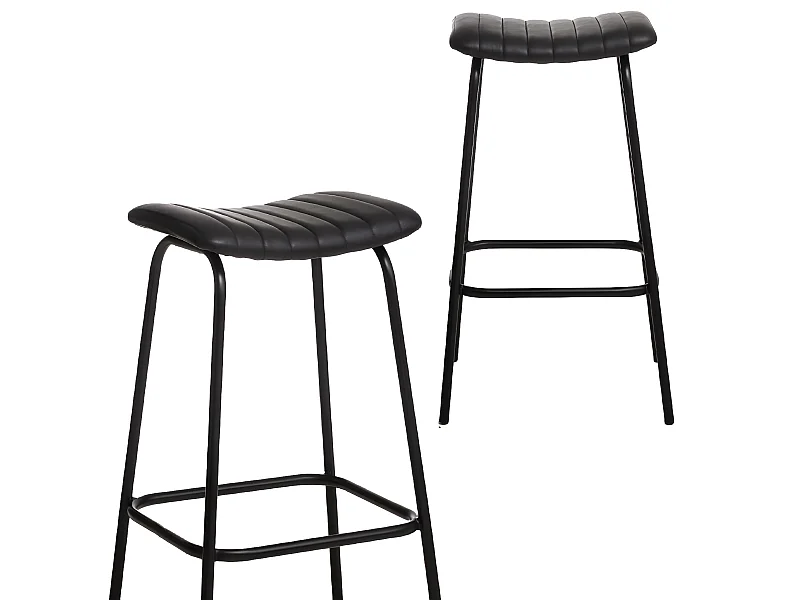 Tabouret de bar en cuir noir et métal Alexandre (lot de 2)