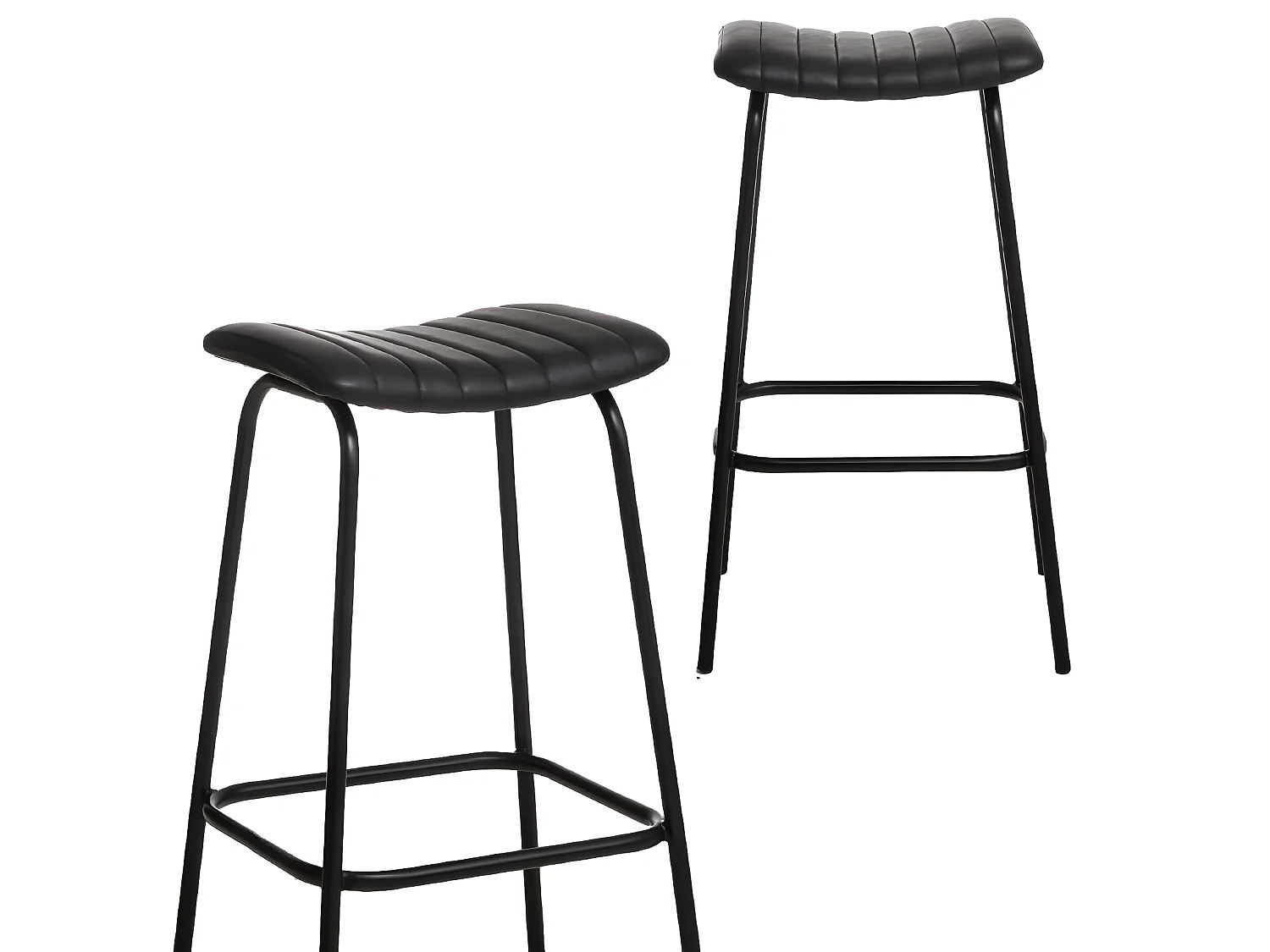 Tabouret de bar en cuir noir et métal Alexandre (lot de 2)