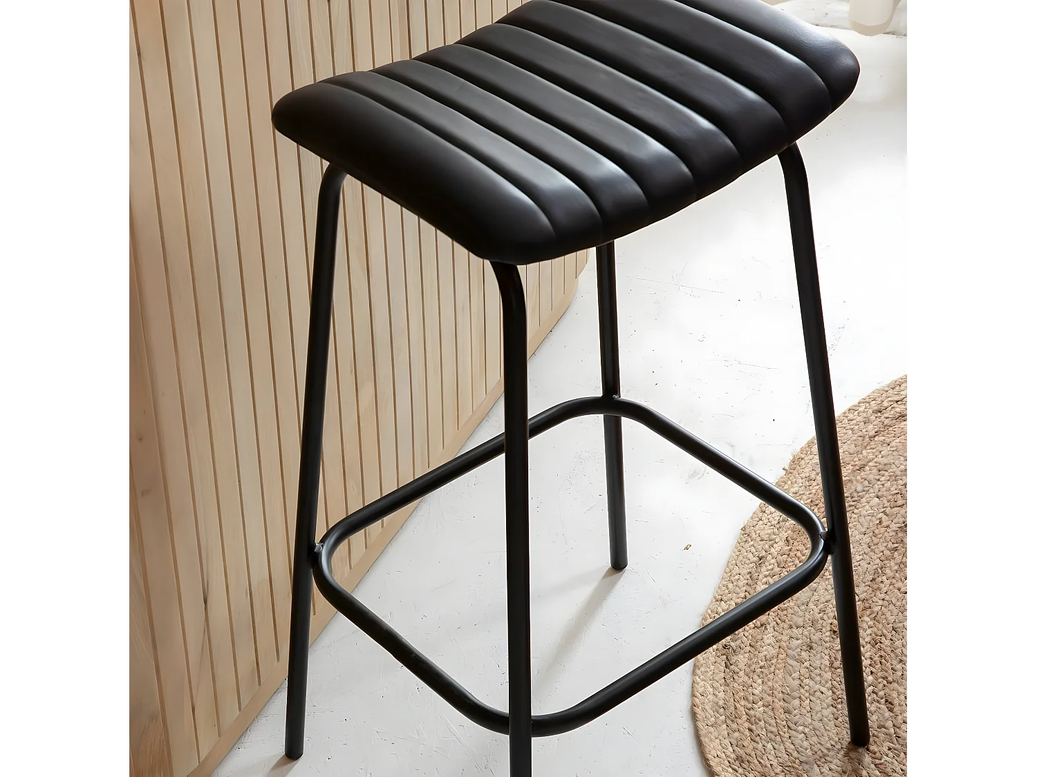 Tabouret de bar en cuir noir et métal Alexandre (lot de 2)