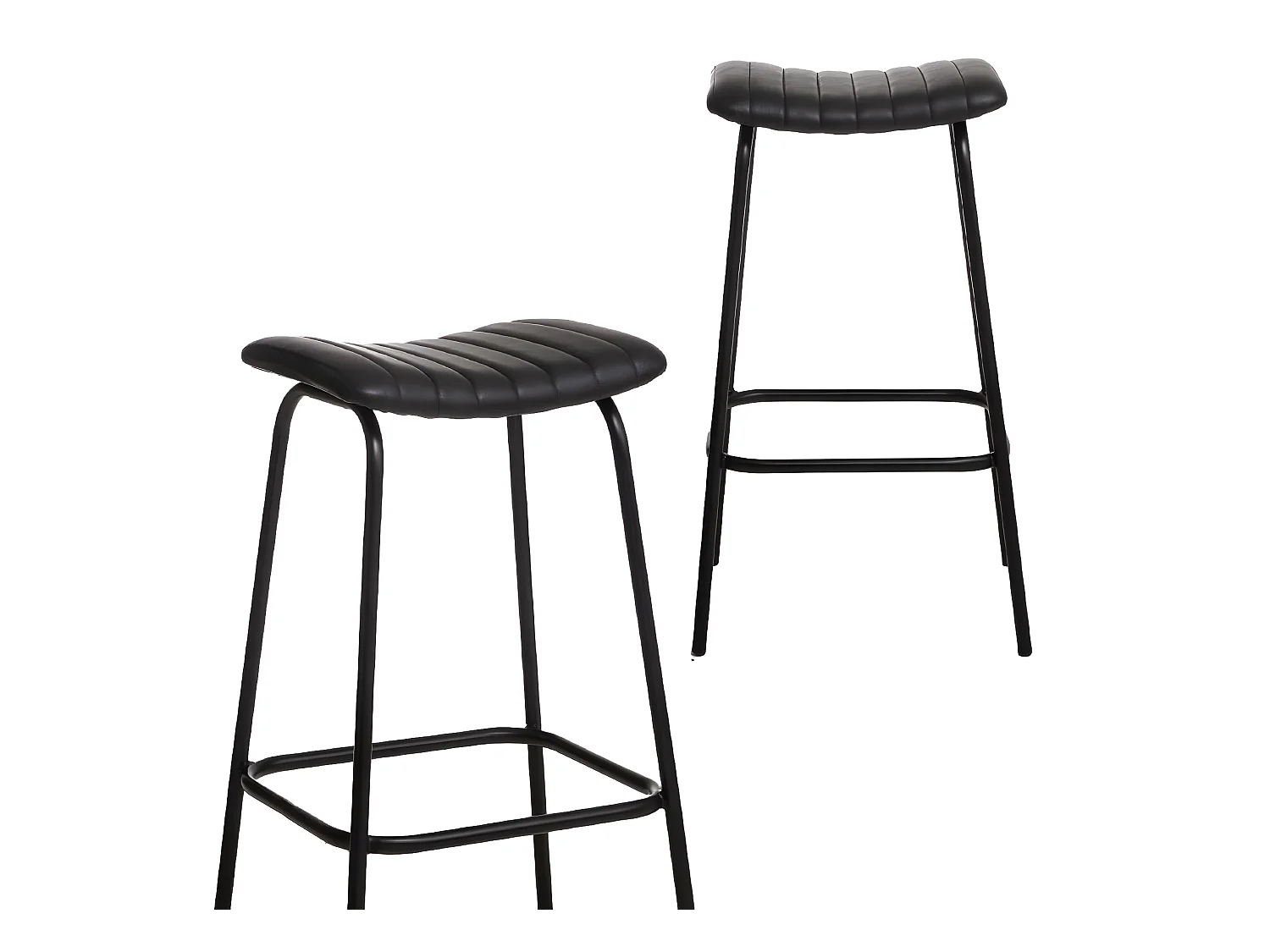 Juego de 2 taburetes de bar de cuero negro y metal Alexandre, estilo retro y contemporáneo