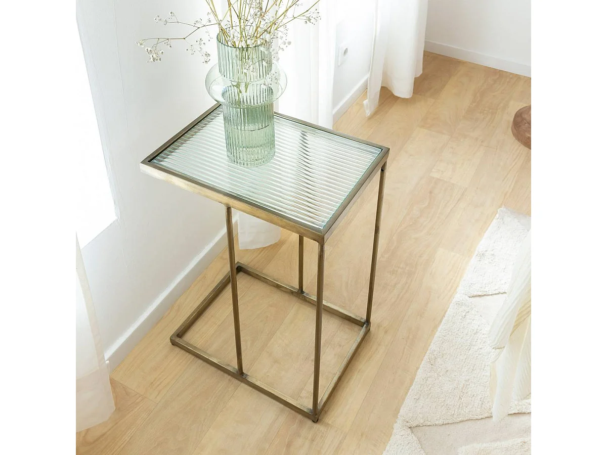 Bout de canapé en métal doré et verre Léa