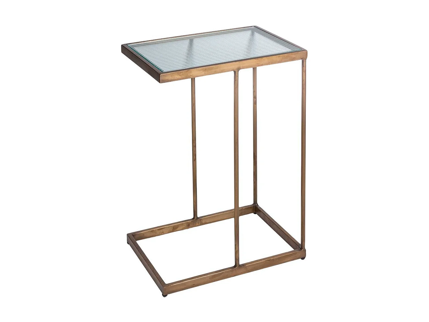 Mesa auxiliar clásica de metal dorado y vidrio Lea