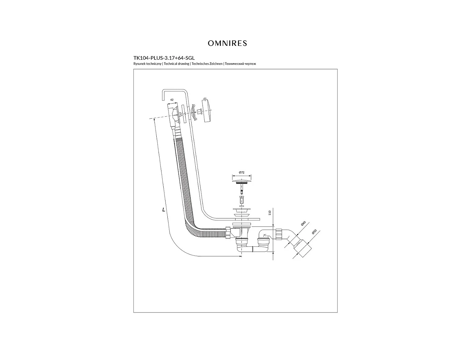 Ensemble de vidange de baignoire avec bonde extra-plat en laiton - Doré