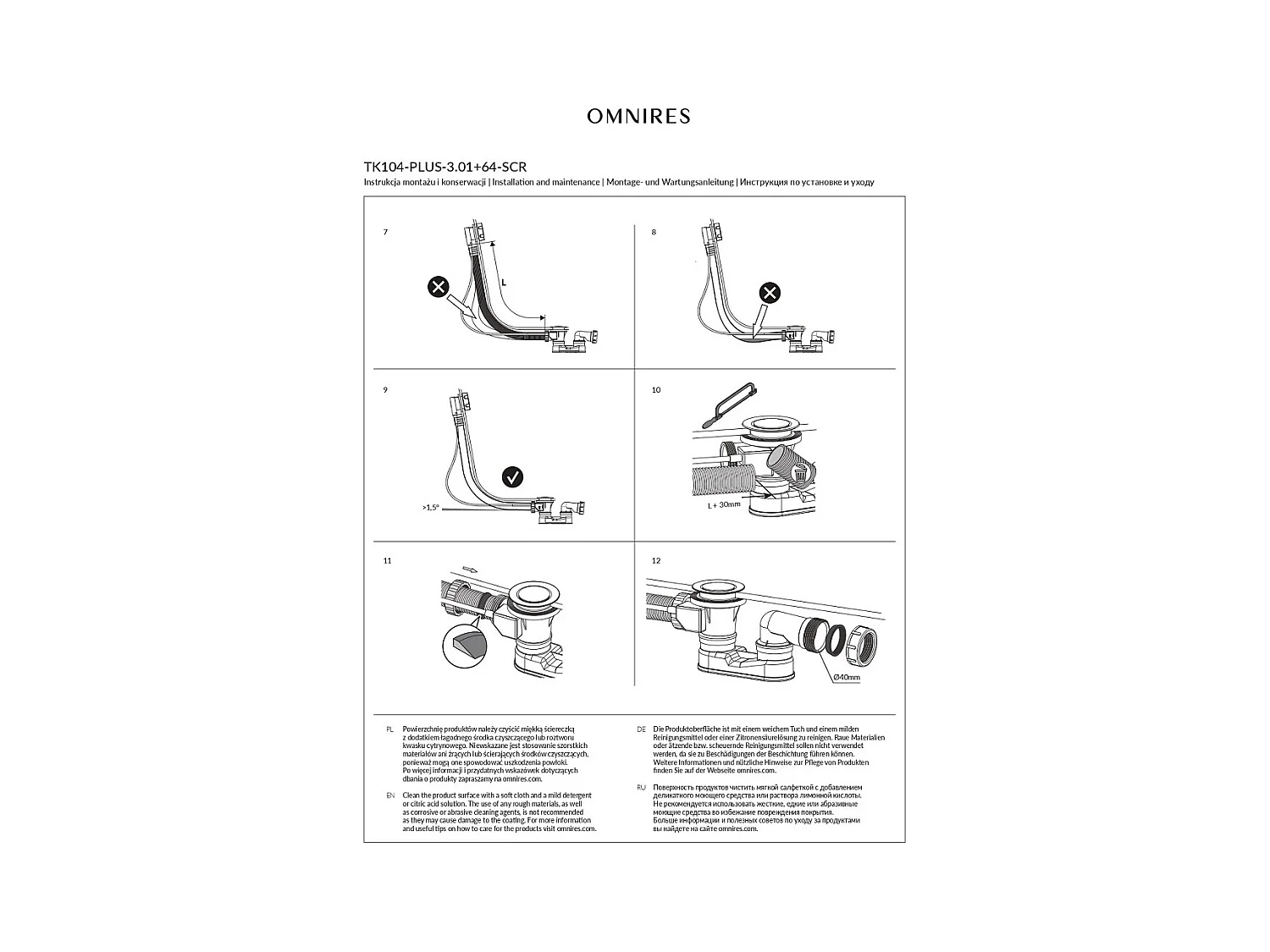 Ensemble de vidange de baignoire avec bonde extra-plat en laiton - Doré
