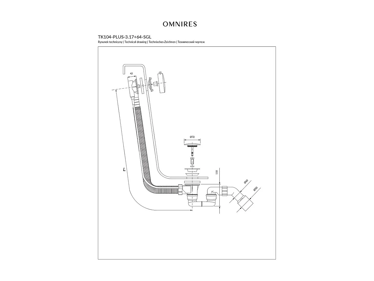 Ensemble de vidange de baignoire avec bonde extra-plat en laiton - Doré