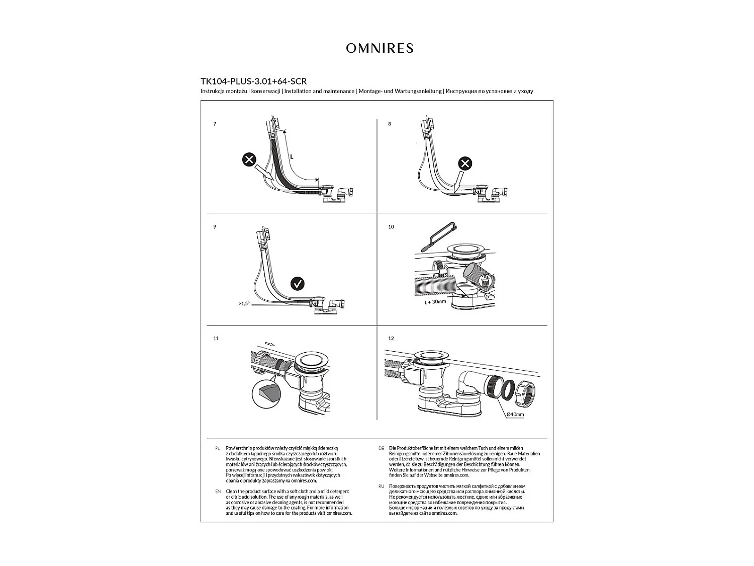 Ensemble de vidange de baignoire avec bonde extra-plat en laiton - Doré