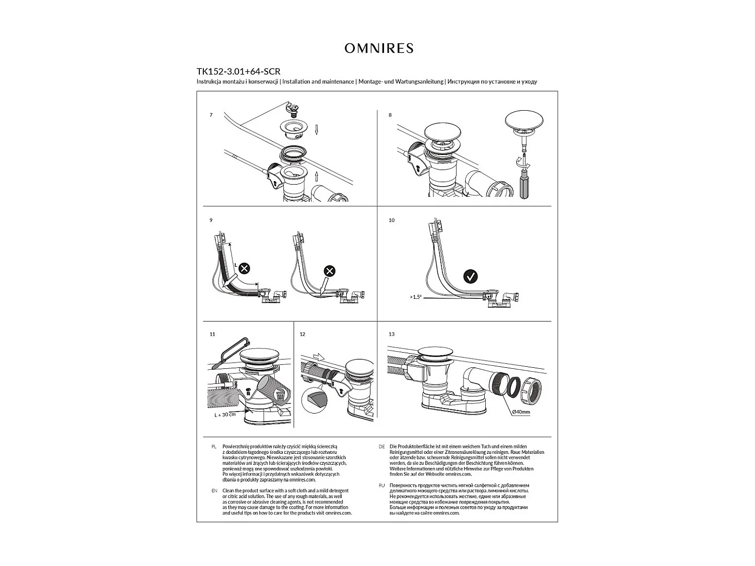 Ensemble de vidange de baignoire avec bonde extra-plat en laiton - Chrome