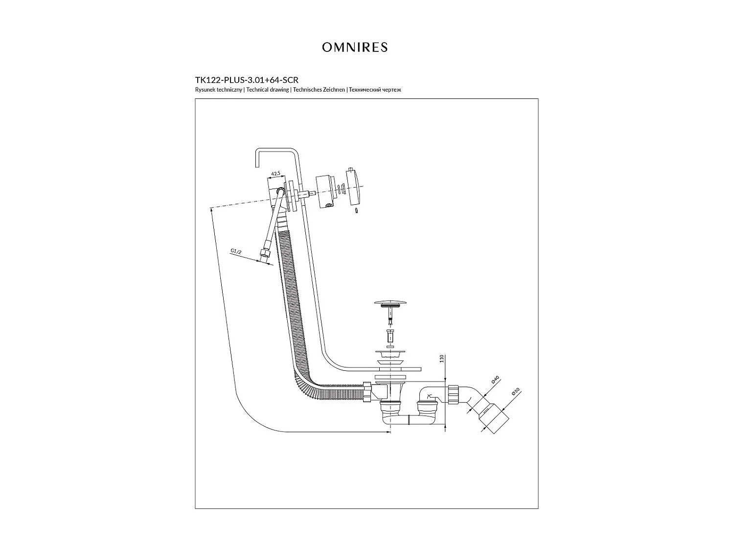 Ensemble de vidange de baignoire avec bonde extra-plat en laiton - Chrome