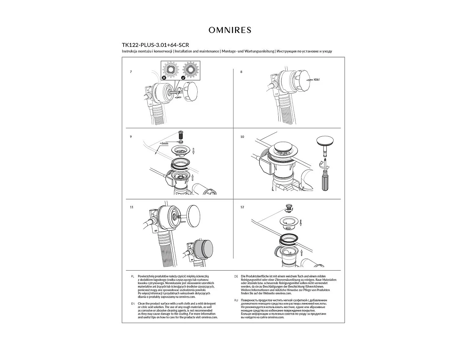 Ensemble de vidange de baignoire avec bonde extra-plat en laiton - Chrome