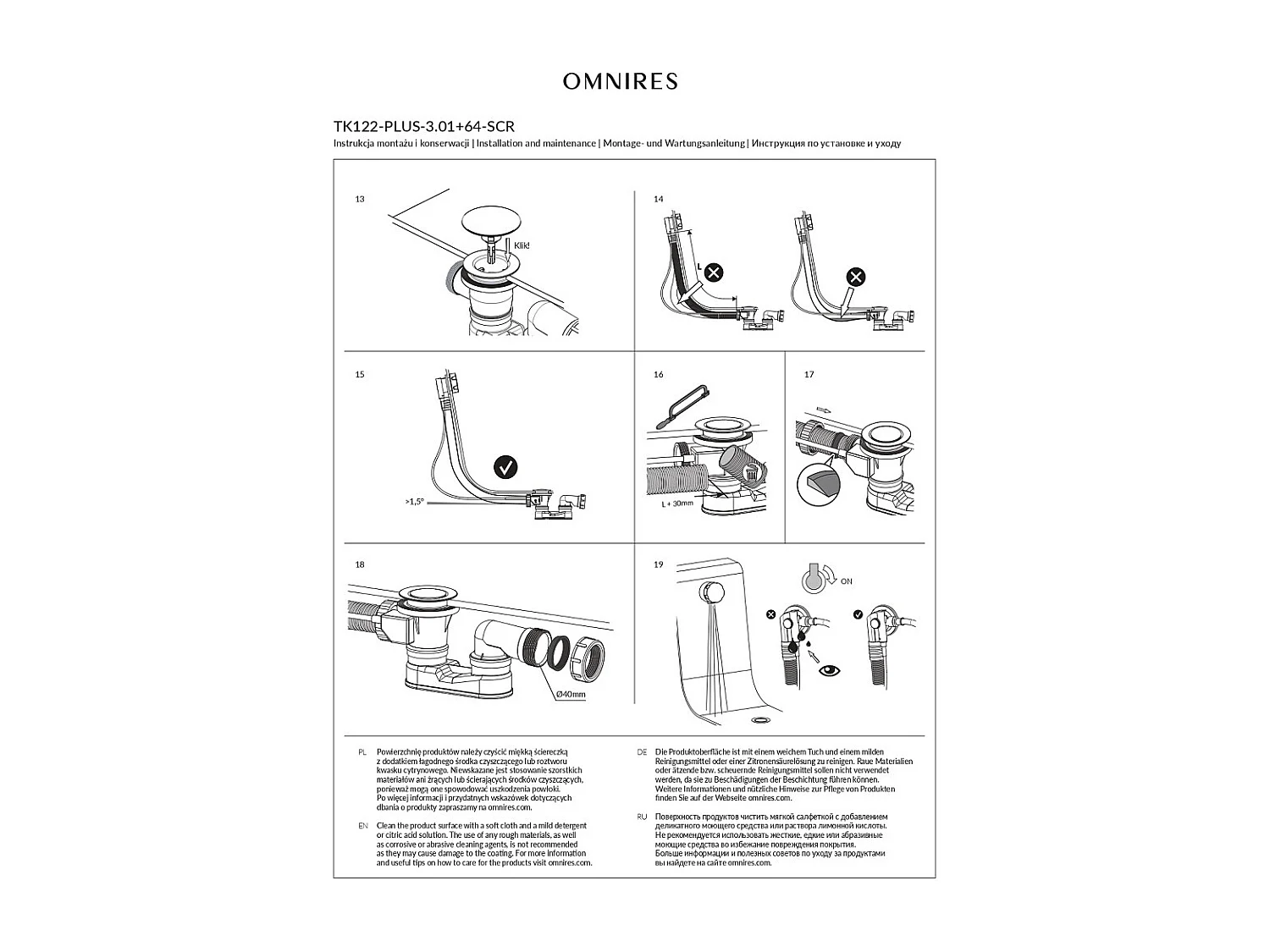 Ensemble de vidange de baignoire avec bonde extra-plat en laiton - Chrome