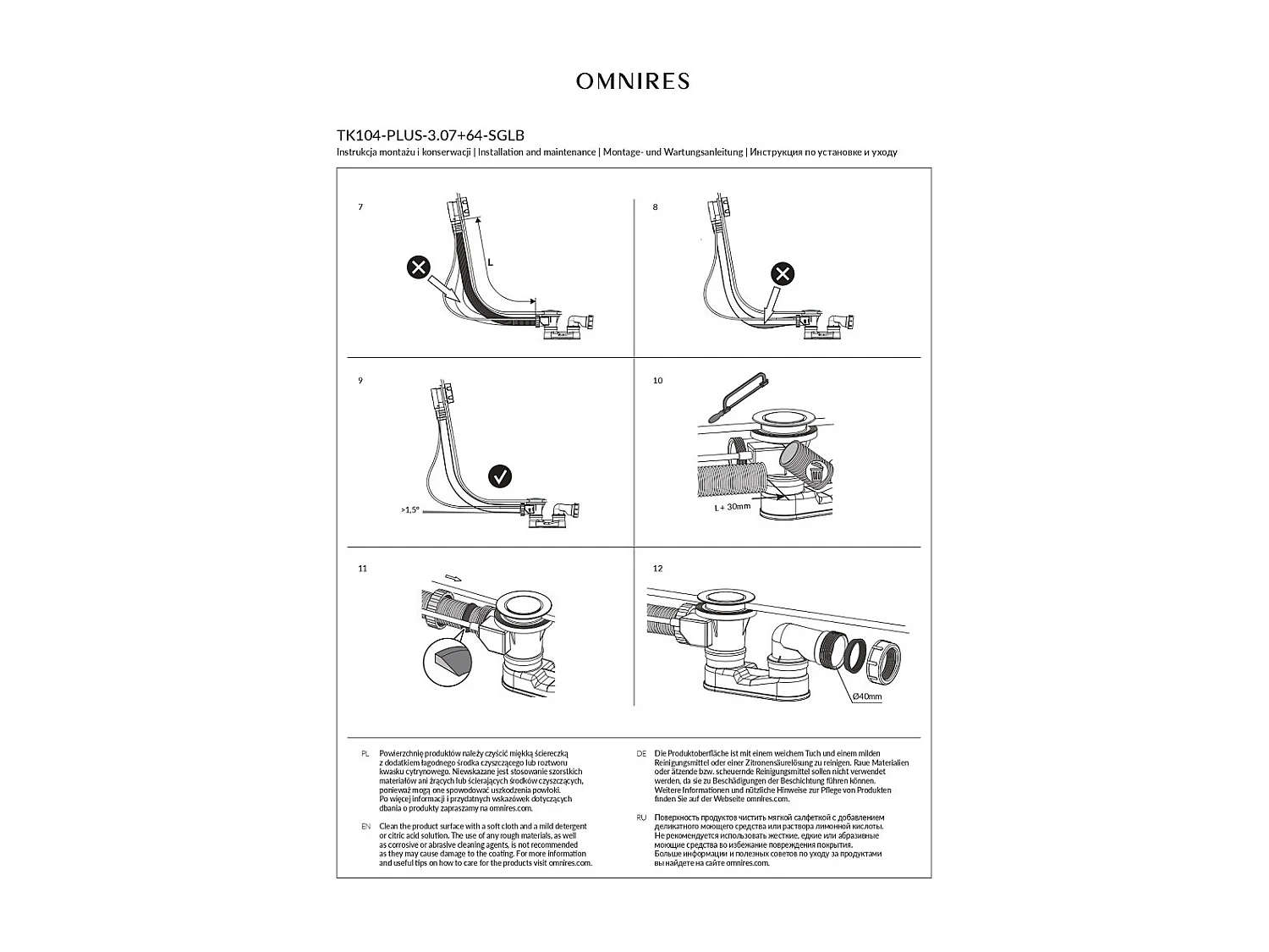Ensemble de vidange de baignoire avec bonde extra-plat en laiton - Chrome