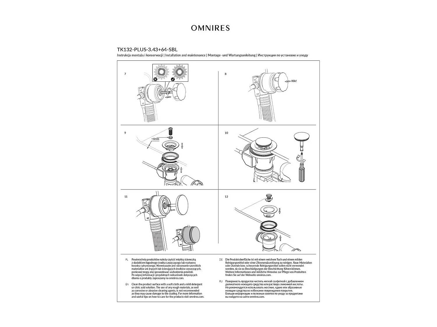 Ensemble de vidange de baignoire avec bonde extra-plat en laiton - Doré