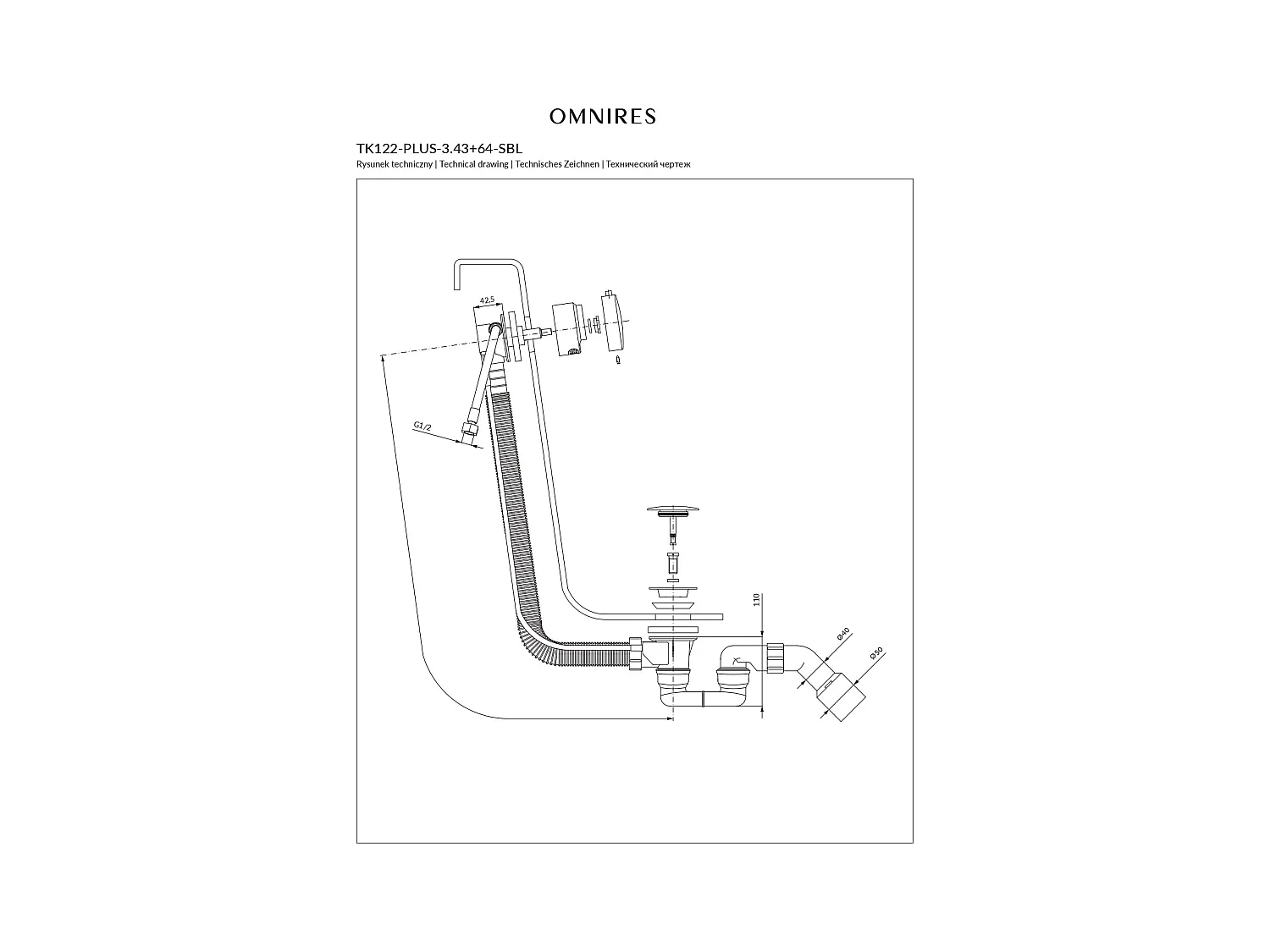 Ensemble de vidange de baignoire avec bonde extra-plat en laiton - Doré