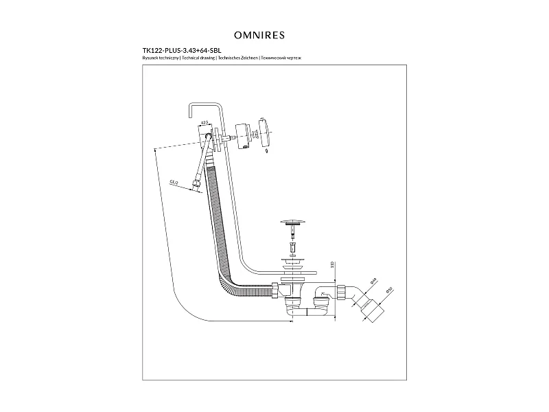 Ensemble de vidange de baignoire avec bonde extra-plat en laiton - Doré