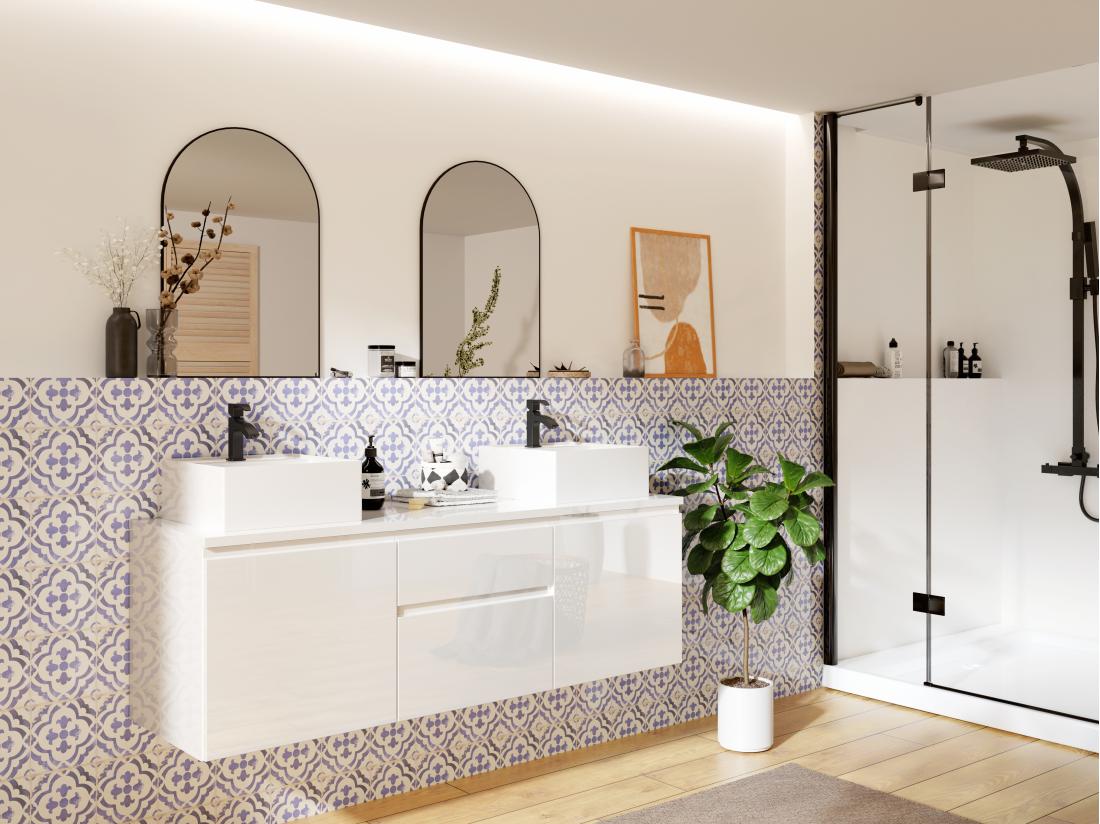 vente unique Meuble sous vasque suspendu - Blanc - 150 cm - JIMENA II