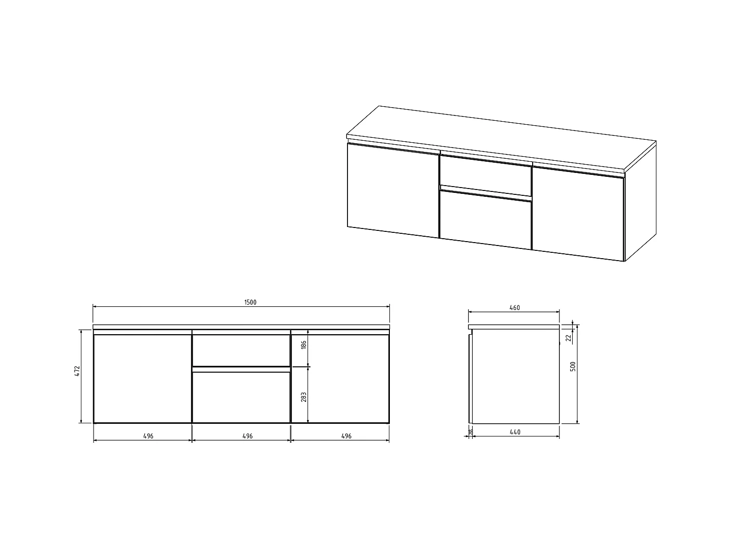 Mobile sotto lavabo sospeso 150 cm Grigio - JIMENA II