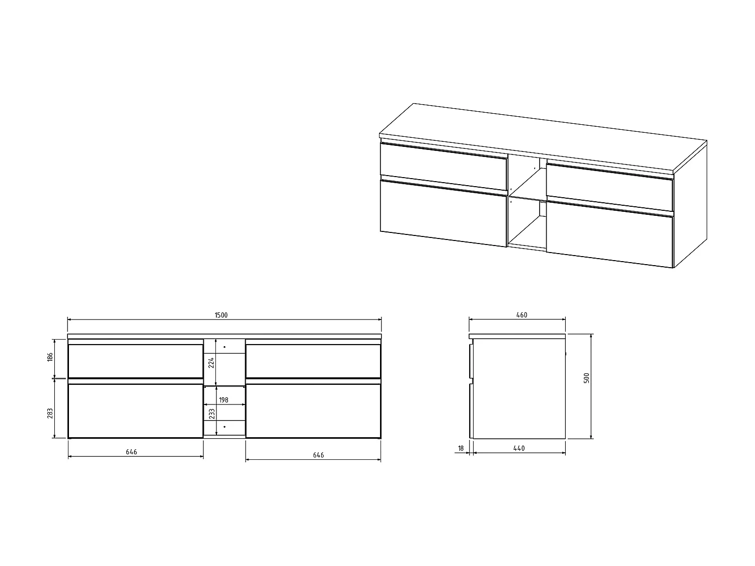 Meuble sous vasque suspendu - Blanc - 150 cm - MAGDALENA II