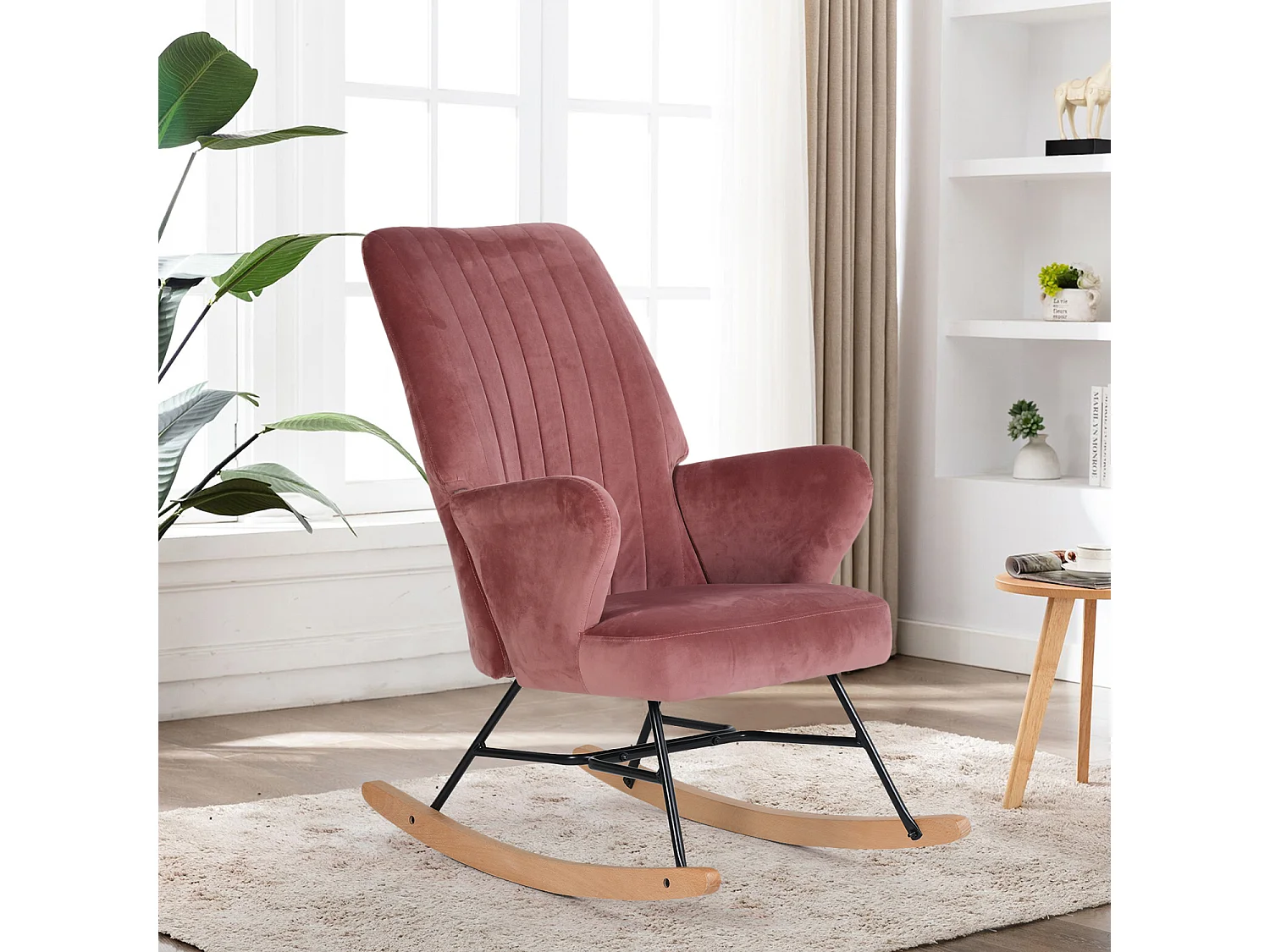 Fauteuil à bascule rocking chair tissu rose ERSKINE KD PINK