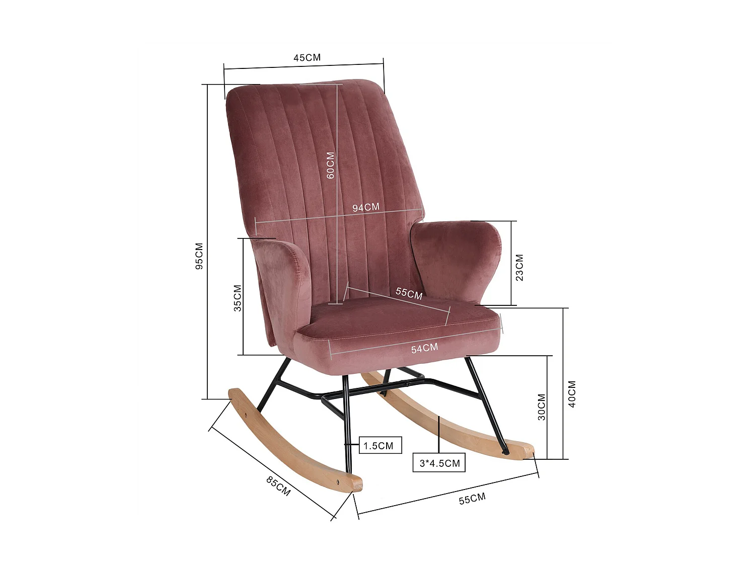 Fauteuil à bascule rocking chair tissu rose ERSKINE KD PINK