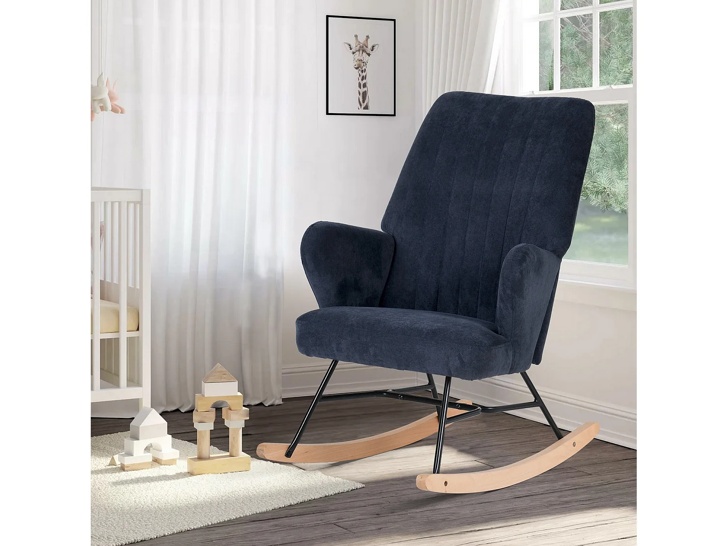 Sedia a dondolo sedia a dondolo in tessuto blu scuro ERSKINE KD DARK BLUE