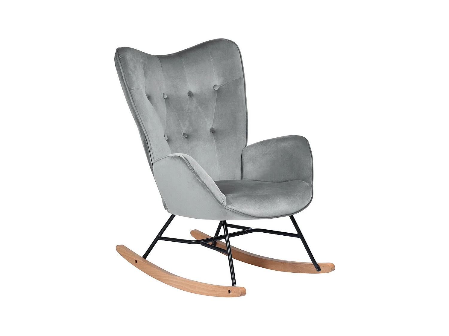 Fauteuil à bascule Scandinave velours gris Pieds en bois de hêtre EPPING VELVET DARK GREY