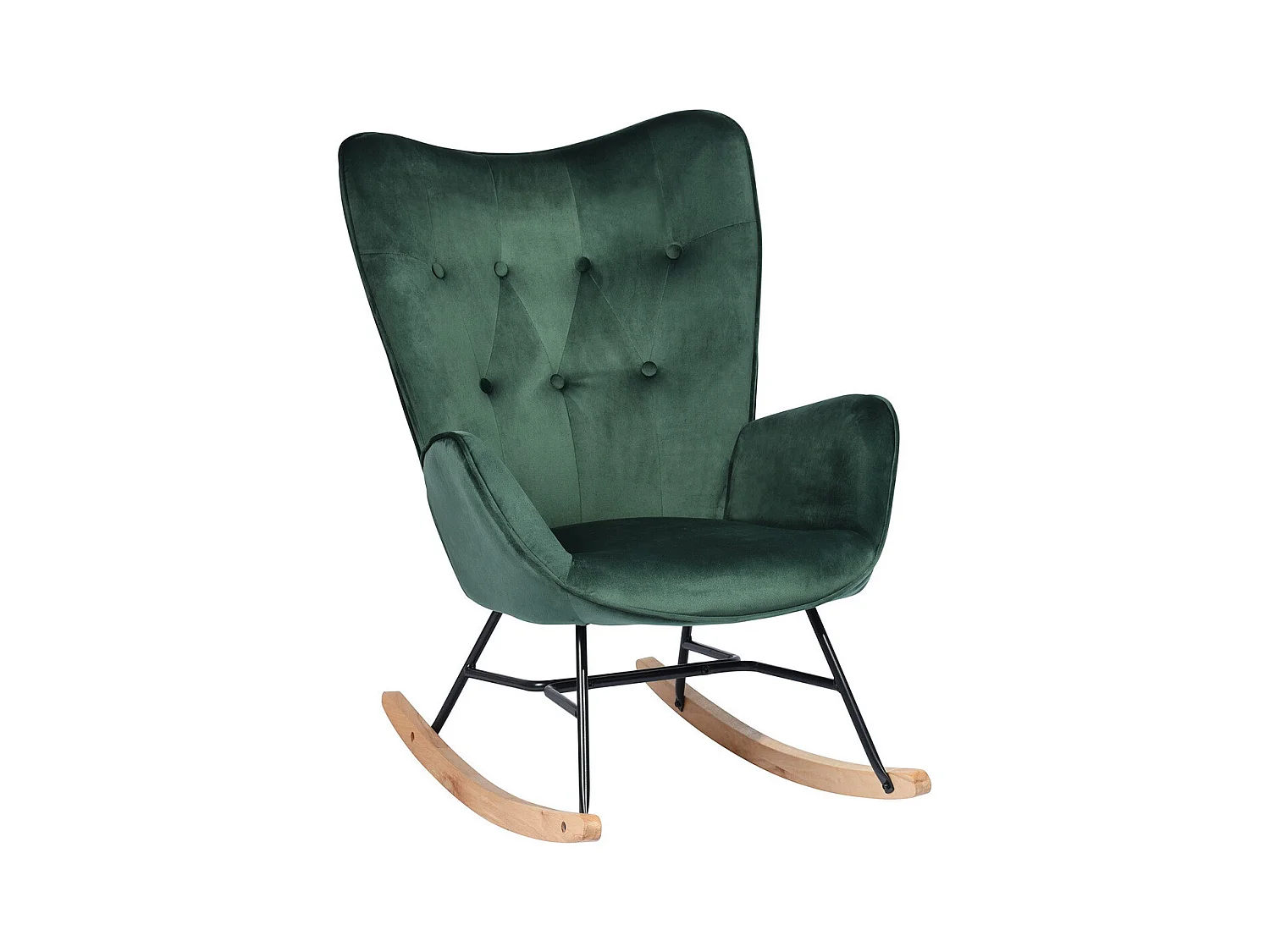 Fauteuil à bascule Scandinave velours vert pieds en bois clair EPPING KD VELVET GREEN WOOD LEG