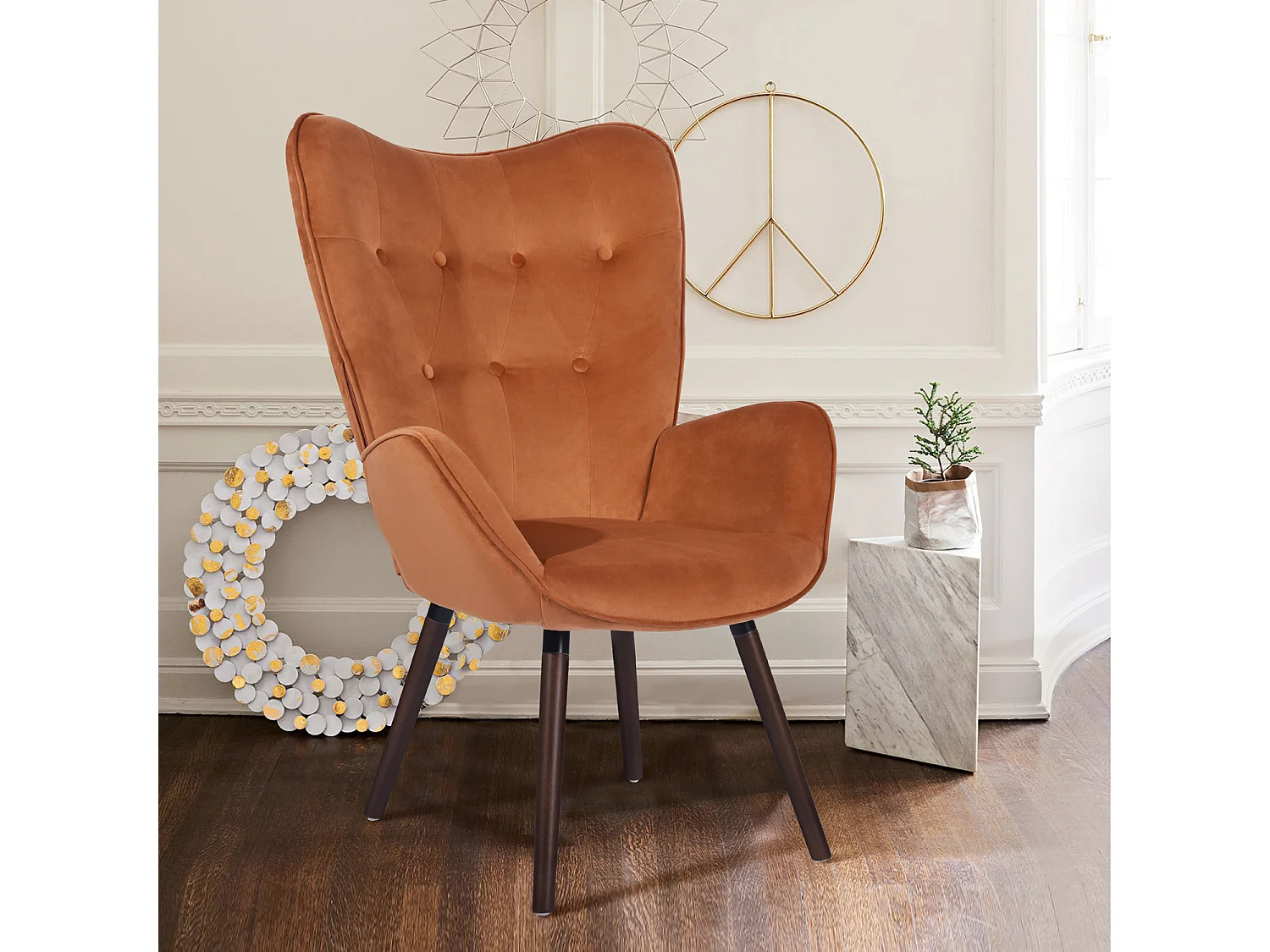 Fauteuil scandinave capitonné en velours orange KAS KD VELVET CORAL