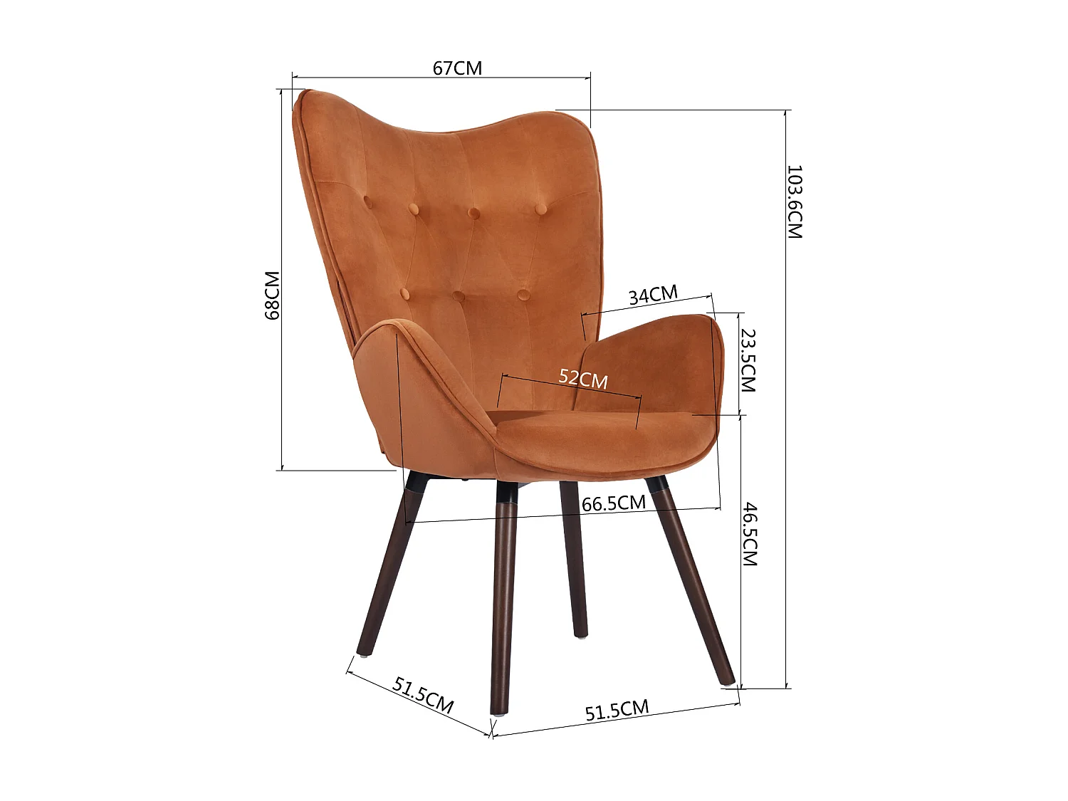Fauteuil scandinave capitonné en velours orange KAS KD VELVET CORAL