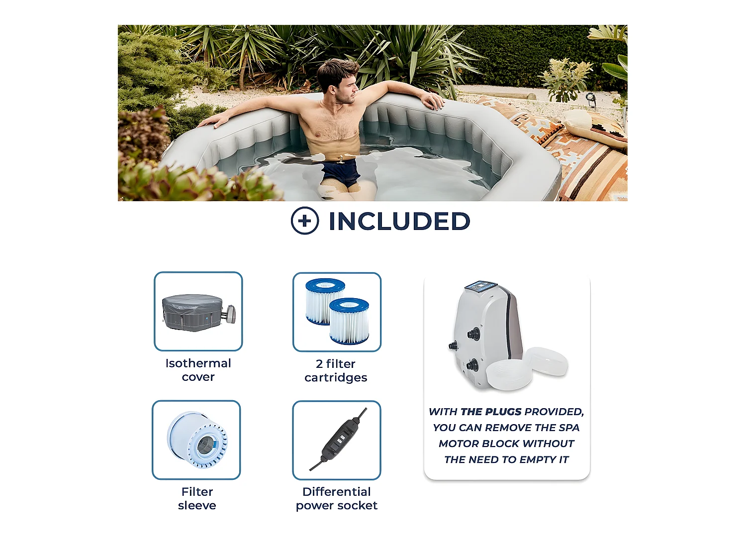 Aufblasbarer Whirlpool Octogonal Netspa Silver - 5/6 Personen 195X70Cm - 850L Liner Outdoor Pvc Laminat/Perlweiß