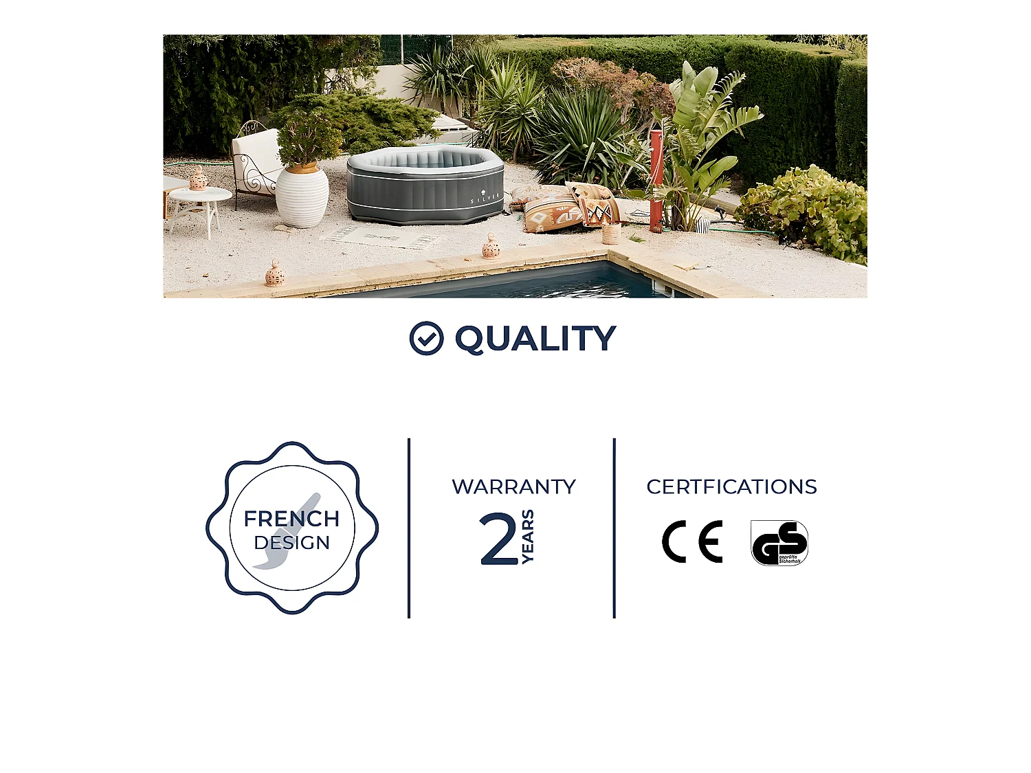 Aufblasbarer Whirlpool Octogonal Netspa Silver - 5/6 Personen 195X70Cm - 850L Liner Outdoor Pvc Laminat/Perlweiß