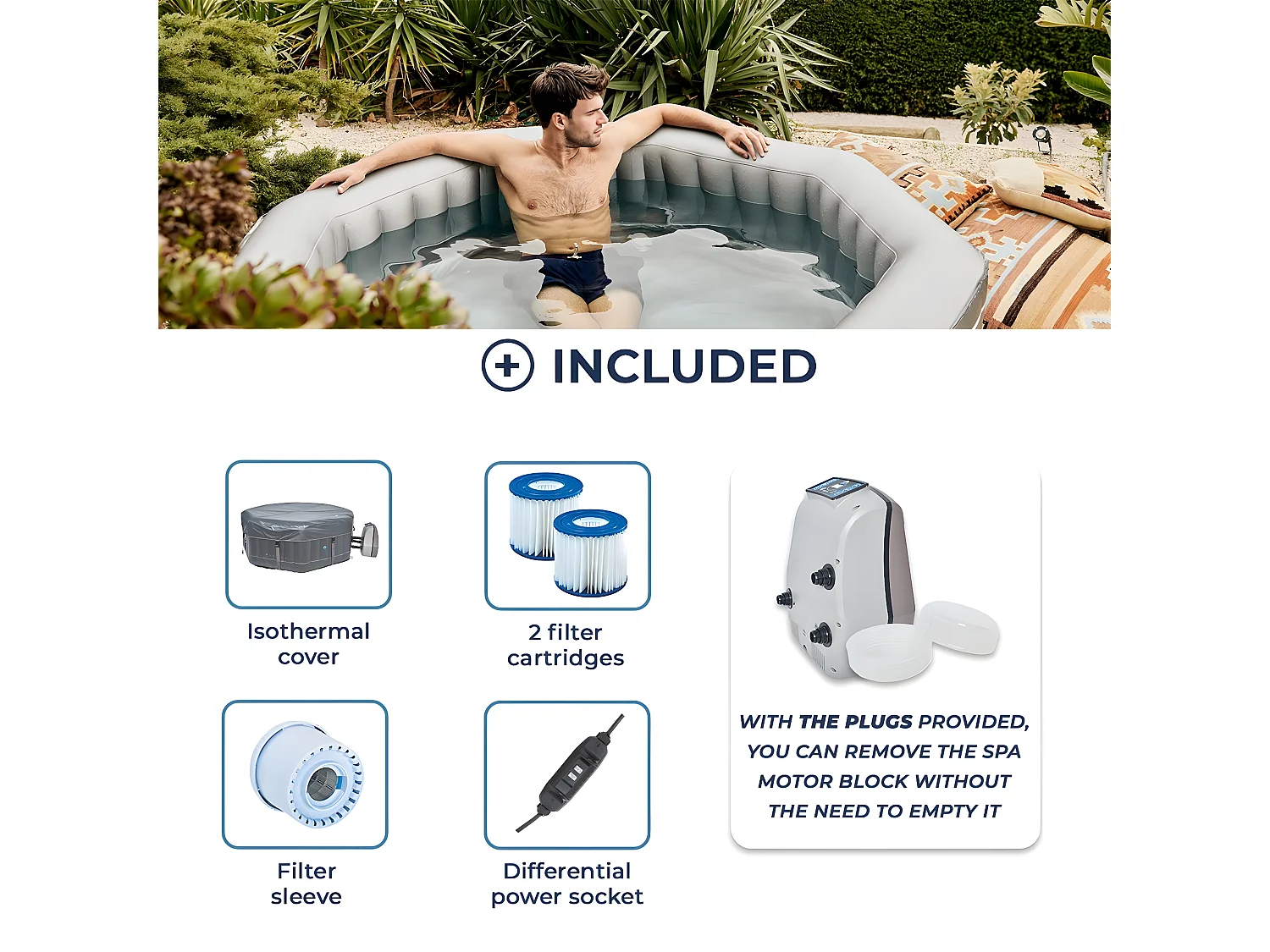 Spa gonfiabile ottagonale Netspa Silver - 5/6 persone 195X70Cm - 850L Fodera esterna in Pvc laminato/Bianco perla