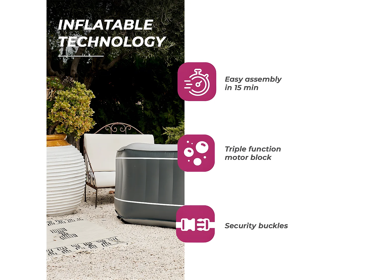 Spa gonfiabile ottagonale Netspa Silver - 5/6 persone 195X70Cm - 850L Fodera esterna in Pvc laminato/Bianco perla