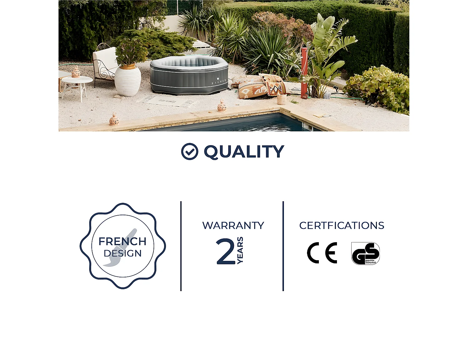 Spa gonfiabile ottagonale Netspa Silver - 5/6 persone 195X70Cm - 850L Fodera esterna in Pvc laminato/Bianco perla