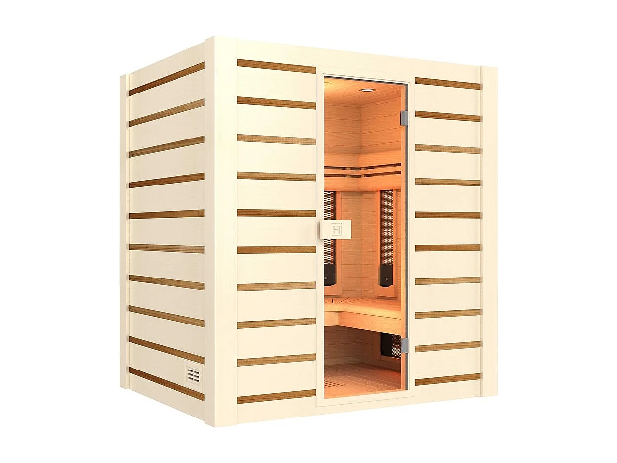 Sauna Hybride Combi Holl's - 180x140x190 cm - 4 places - En cèdre rouge et hemlock - kit complet - Pack complet - Poêle 4.5kW et