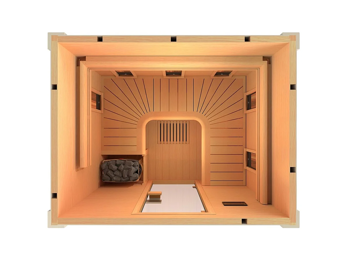 Sauna Hybride Combi Holl's - 180x140x190 cm - 4 places - En cèdre rouge et hemlock - kit complet - Pack complet - Poêle 4.5kW et