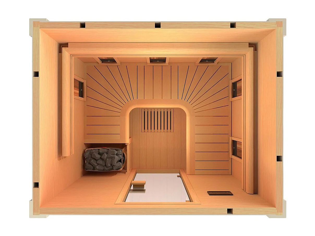 Sauna Hybride Combi Holl's - 180x140x190 cm - 4 places - En cèdre rouge et hemlock - kit complet - Pack complet - Poêle 4.5kW et