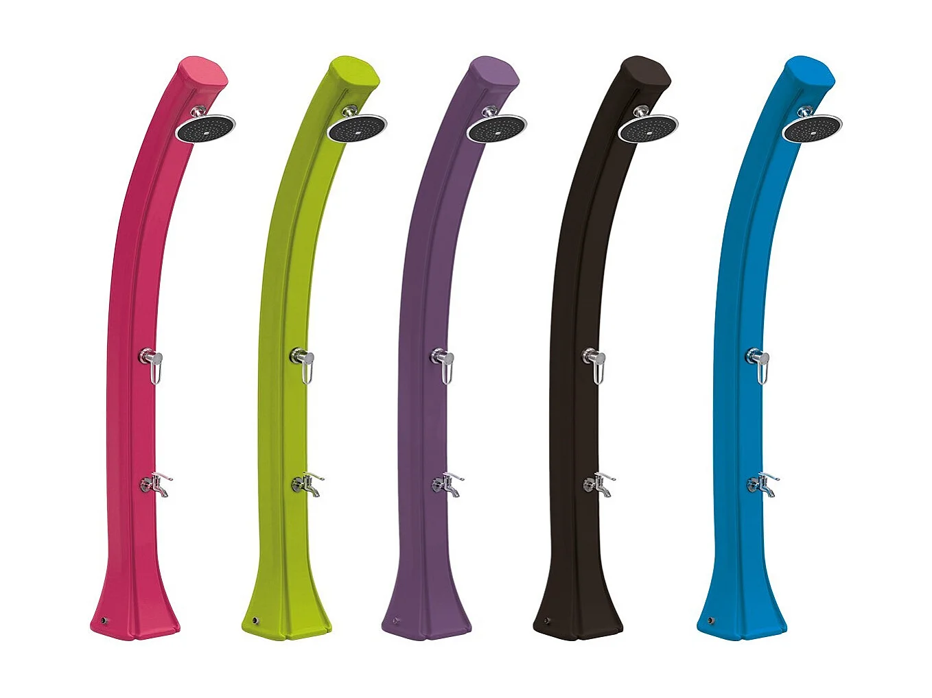 Doccia solare da esterno Happy 4x4 44L Formidra - 222x26x29cm HD Polietilene Pediluvio + Miscelatore + Testa - - Rosa con risciacquo dei piedi