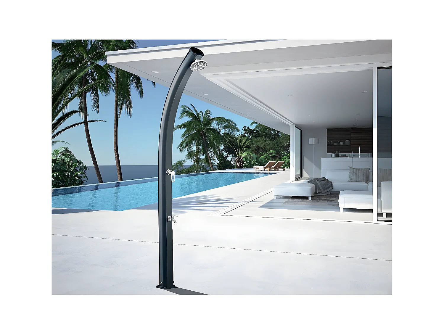 Douche Solaire Jolly 33L Aluminuim 33L - 233 cm - Rince pieds + Pommeau effet pluie + base renforcée