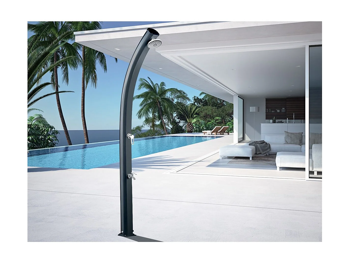 Solardusche Jolly 33L Aluminuim 33L - 233 cm - Fußspülung + Regenbrause + verstärkte Basis  - Coloris Anthracite
