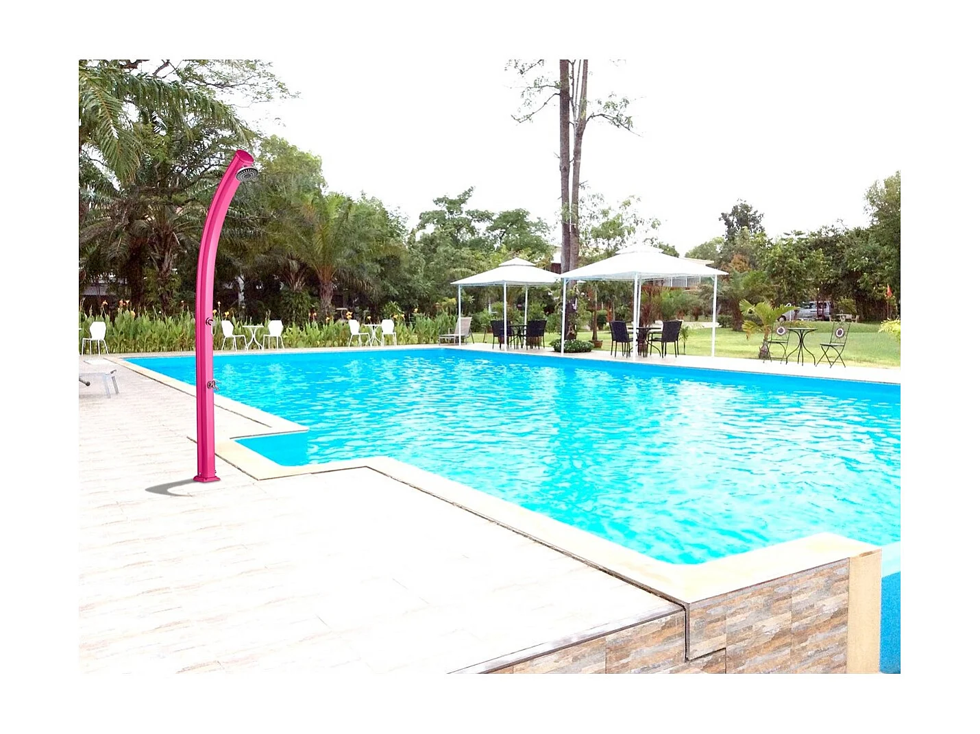 Douche Solaire Extérieure Jolly 25L Formidra 233x15x16.5cm- Aluminium - Rince pieds, Pommeau et Mitigeur -  - Coloris Rose