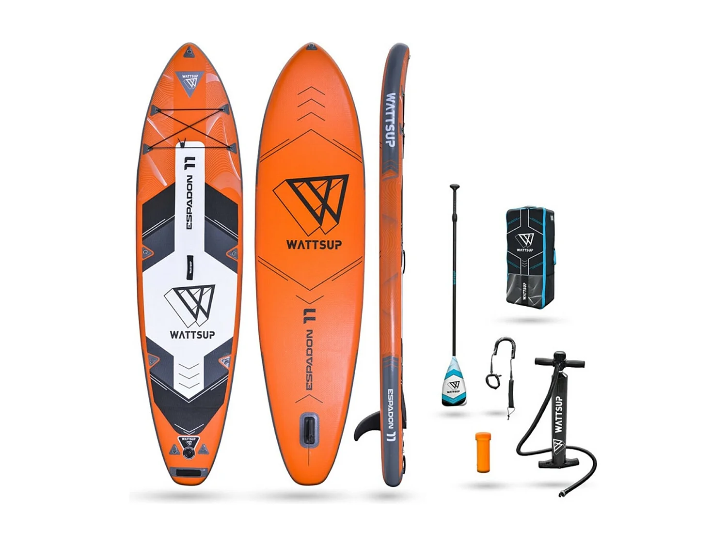 SUP Paddle Aufblasbarer Orange Swordfish 11' Wattsup 335x81x15cm (11'x32''x6'') - Dropstitch Komplettpaket - MAX 145kg - 304L