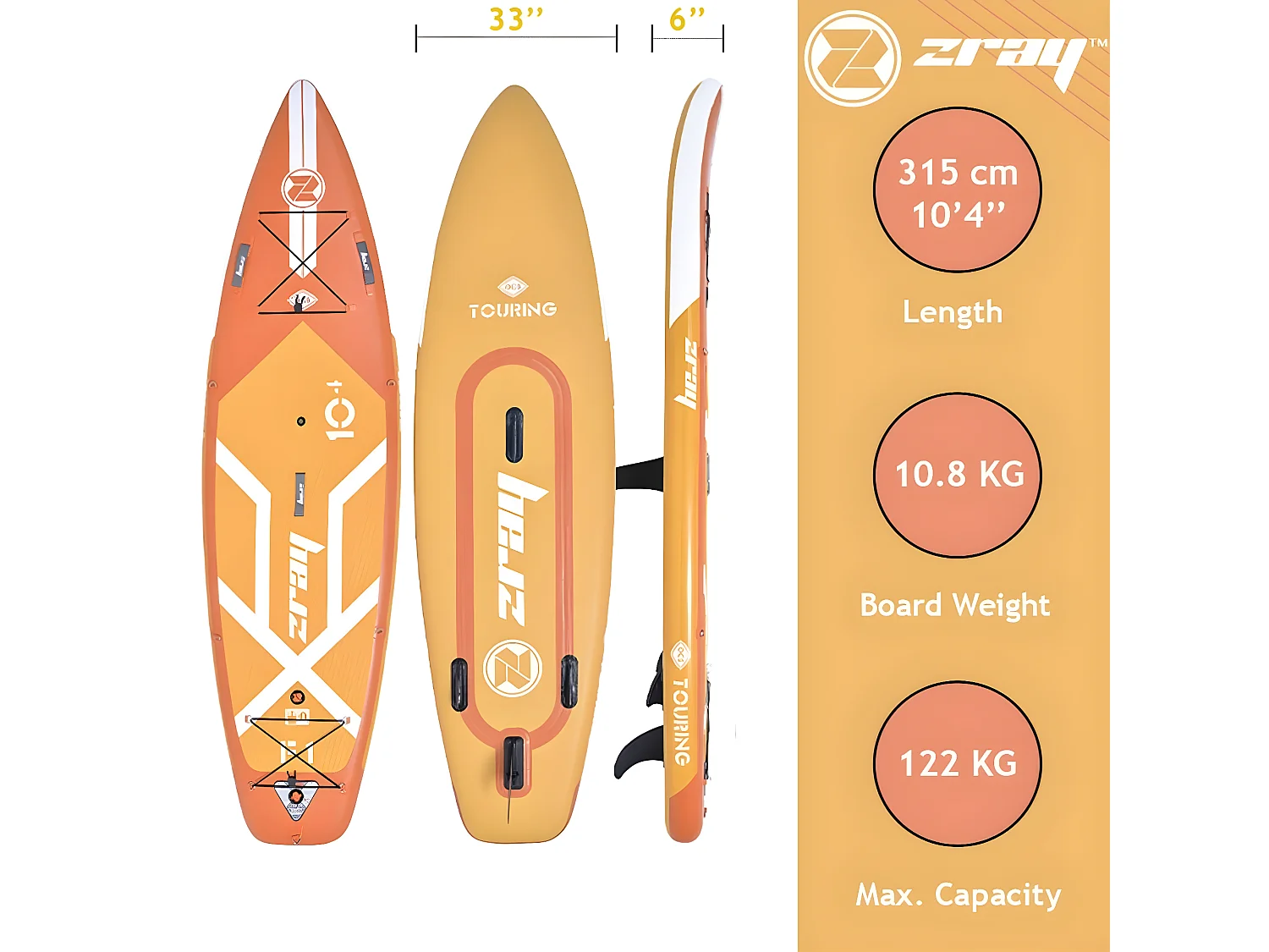 SUP Paddle Touring Fury 10'4 Zray - 315x84x15cm - DS Fusione a doppio strato + doppia camera + opzione windSUP - Confezione completa