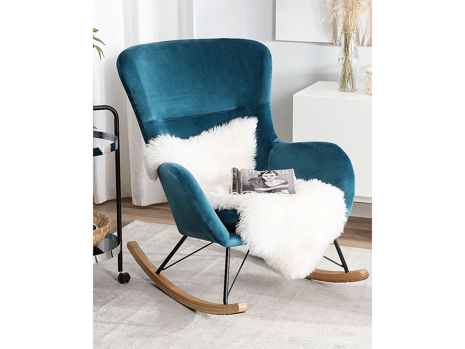 Fauteuil à bascule ELLAN Velours Bleu azur