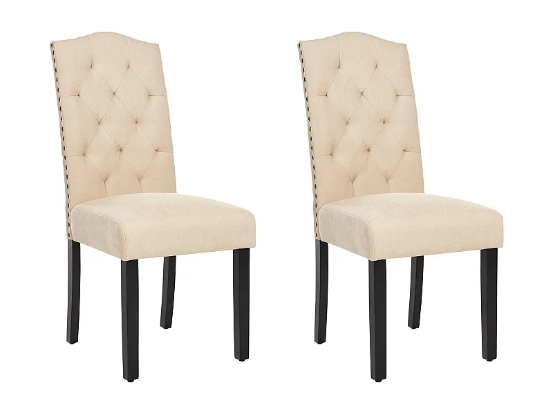 Polsterstuhl mit Holzbeinen im 2er Set sandbeige Glamour Stil Shirley