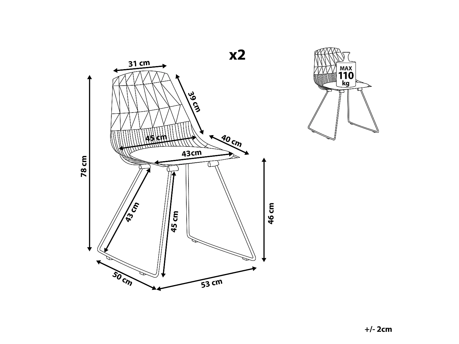 Set van 2 eetkamerstoelen HARLAN Metaal Zilver