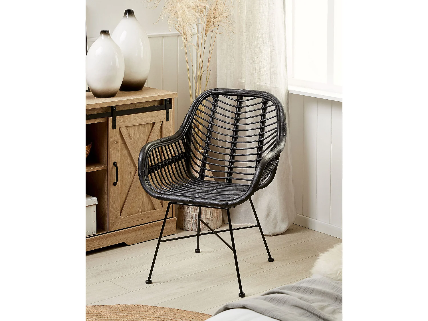 Chaise de salle à manger CANORA Rotin Noir