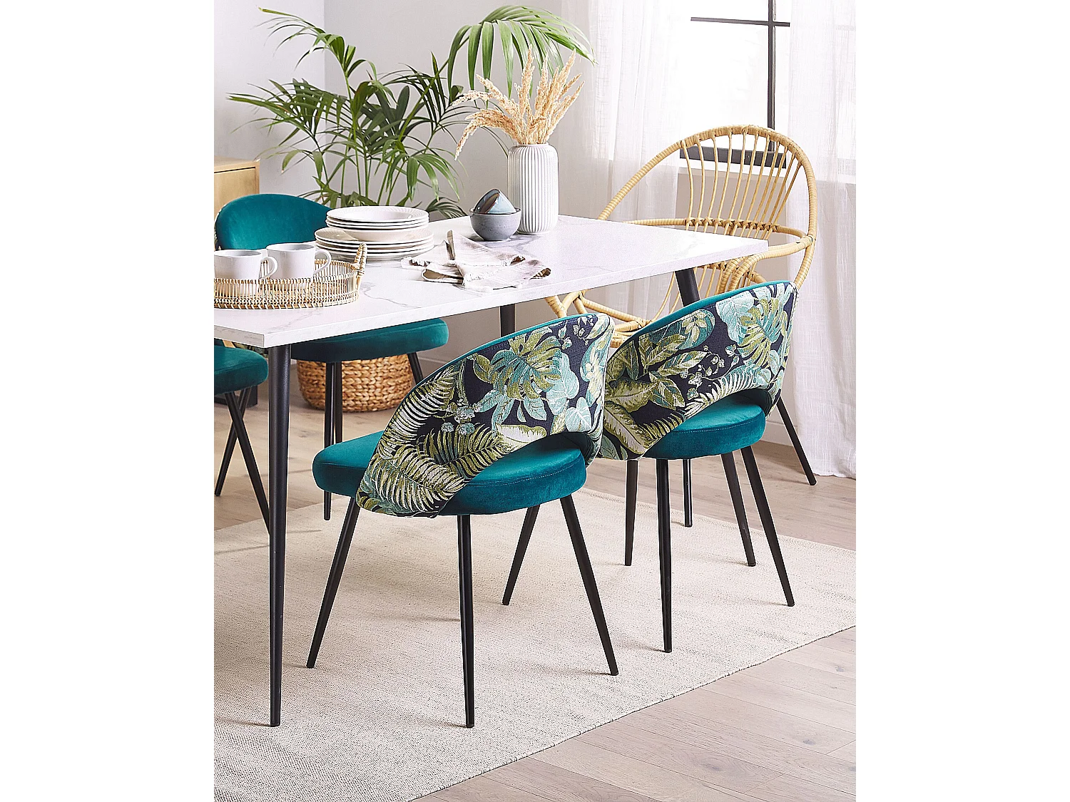 Lot de 2 chaises de salle à manger VIVIAN Velours Bleu azur