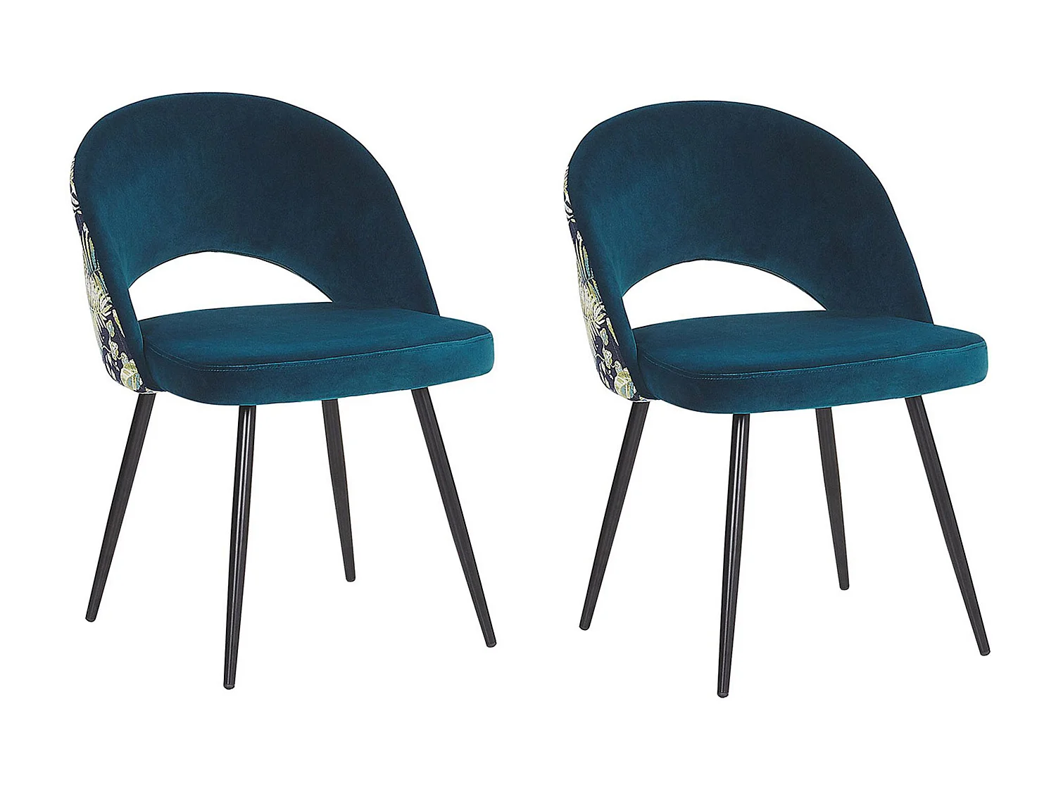 Moderner Esszimmerstuhl 2er Set aus Samtstoff blau mit Muster Vivian