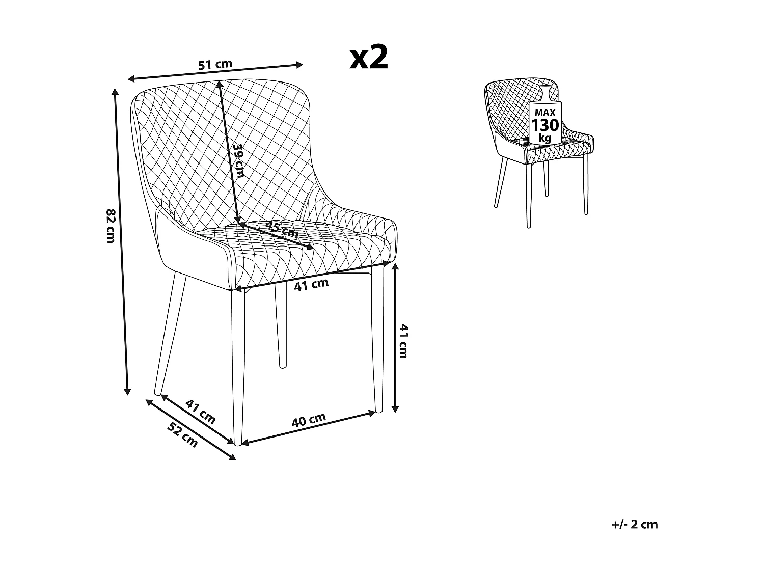 Lot de 2 chaises de salle à manger SOLANO Velours Bleu marine